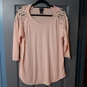 torrid Peach Lace Shoulder 3/4 Sleeve Top